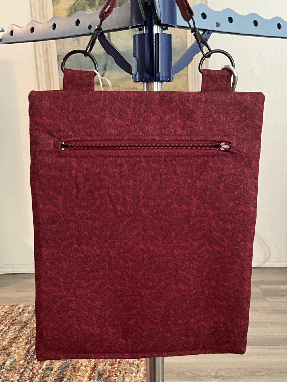 Wine Red Textured Crossbody Bag with Front Zipper Closure